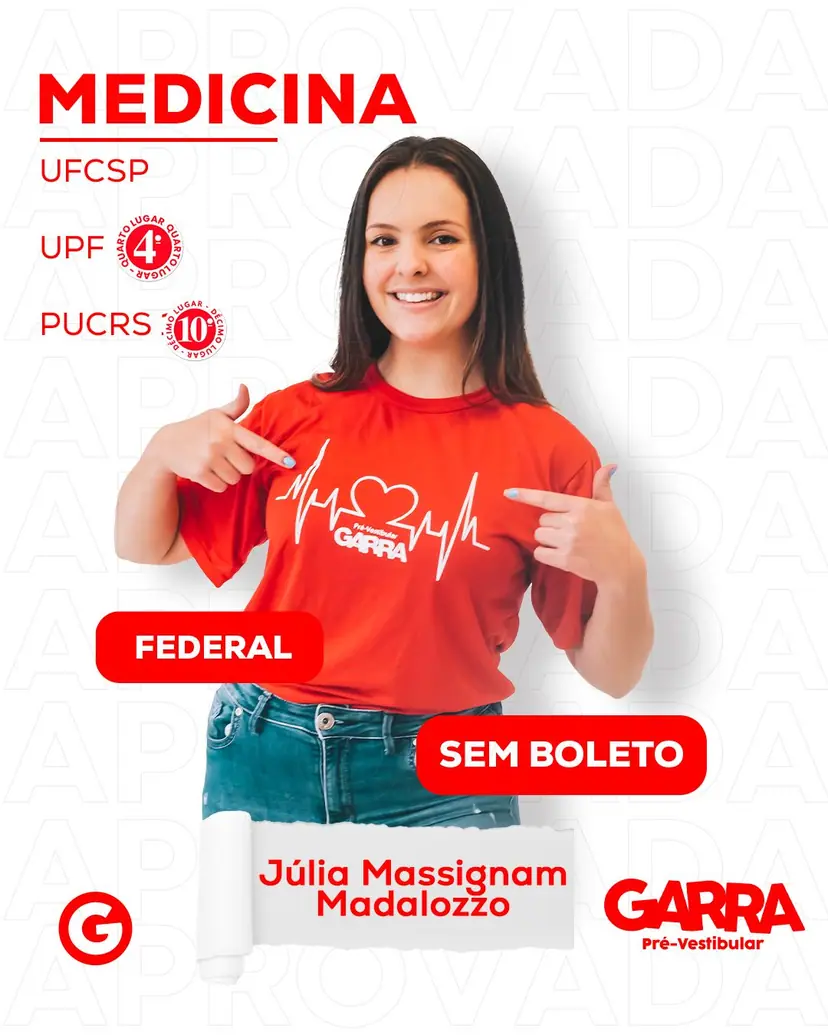 Card de aprovação de Júlia Massignam Madalozzo: Medicina na UPF