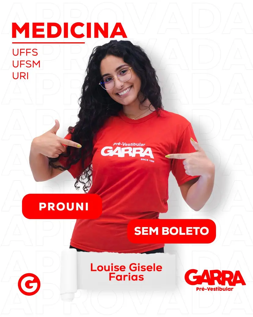 Card de aprovação de Louise Gisele Farias: Medicina na UFFS