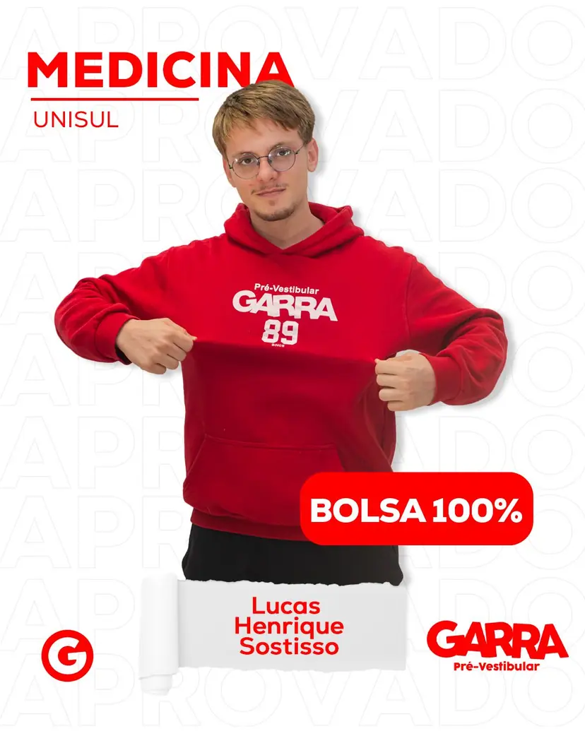 Card de aprovação de Lucas Henrique Sostisso: Medicina na UNISUL