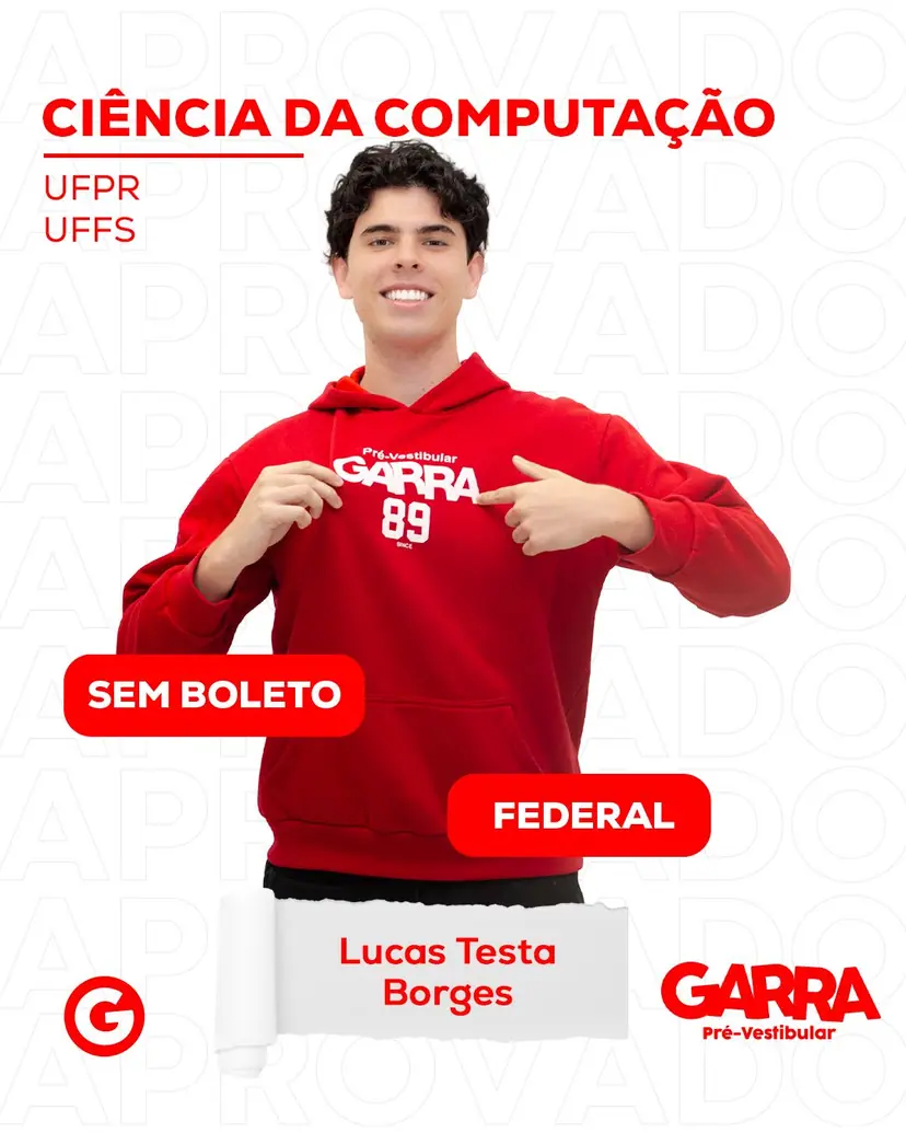Card de aprovação de Lucas Testa Borges: Ciência da Computação na UFFS