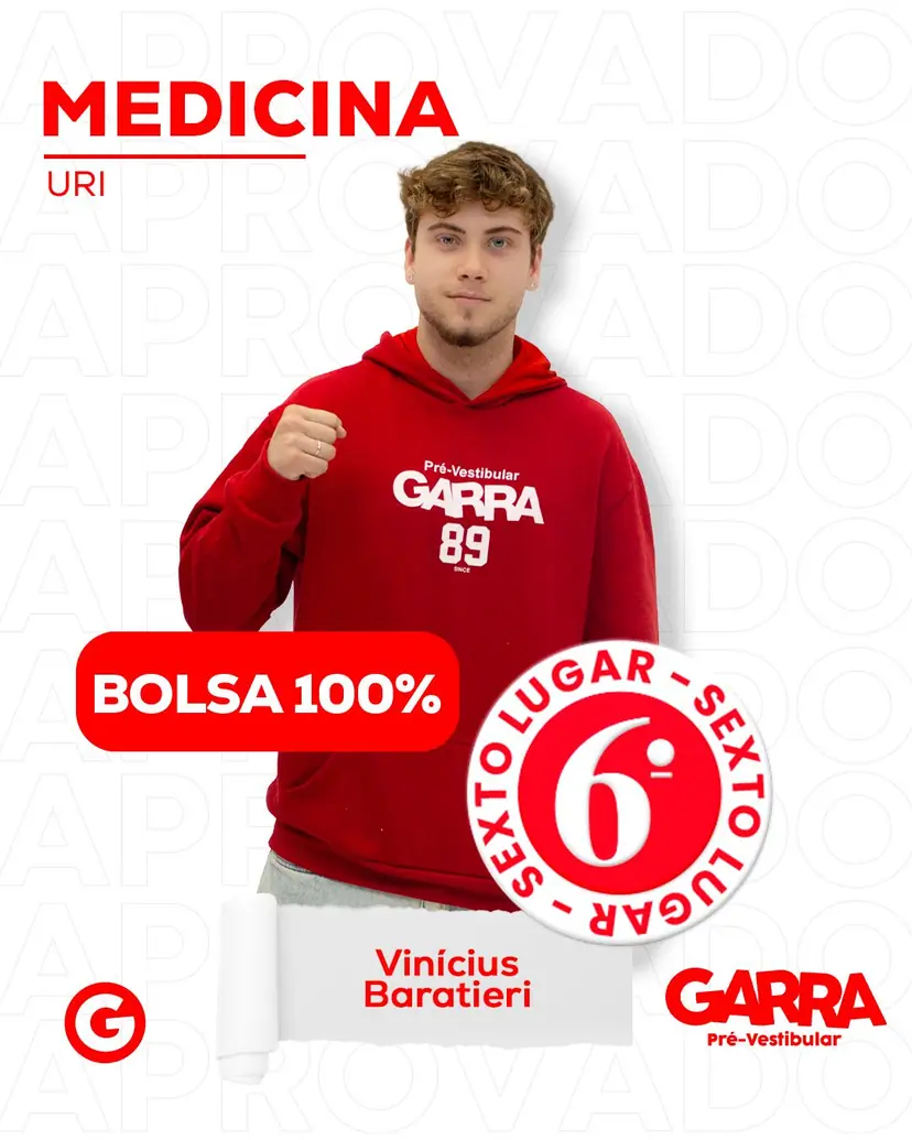 Card de aprovação de Vinícius Baratieri: Medicina na URI